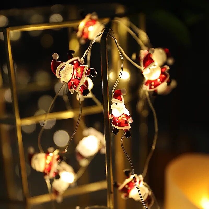 铜线灯圣诞节装饰灯串老人雪人树灯小鹿糖果拐杖袜子铃铛花束LED