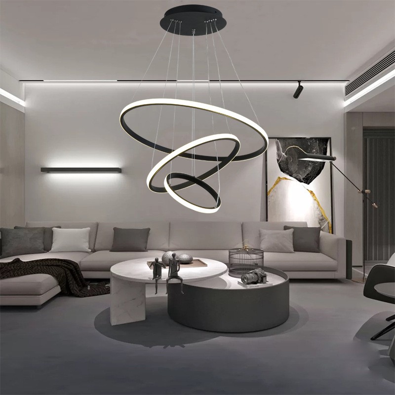 现代简约客厅餐厅卧室圆形LED吊灯北欧创意圆环吊圈灯复式楼灯具
