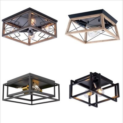 跨境亚马逊ebay美式复古工业走廊餐厅卧室阳台吸顶灯实木铁艺灯具