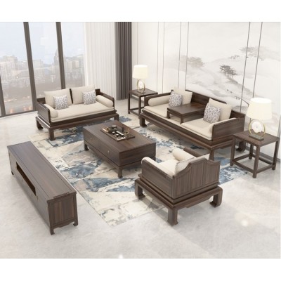新中式实木沙发组合禅意现代简约中式大户型家用客厅木质沙发家具