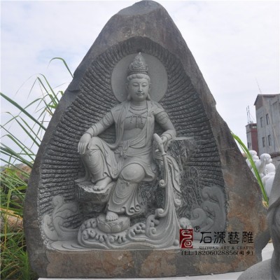 莆田厂家青石雕佛像自在观音水月观音菩萨寺庙景观家居庭院