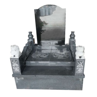 云南瑞丽市花岗岩石碑加g 中式传统顶柱样式 墓碑雕刻 刻字单碑