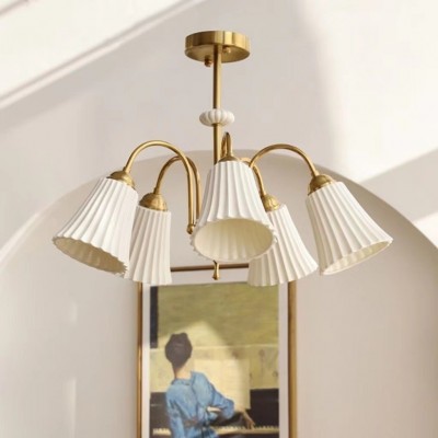 法式复古白色陶瓷吊灯美式全铜主卧室餐厅客厅设计玻璃奶油风灯具