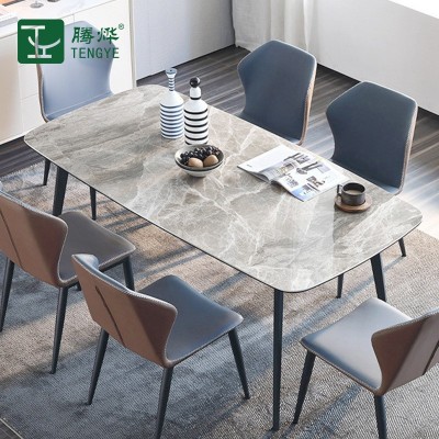意式极简岩板餐桌 设计师款亮面家用长方形餐桌轻奢客厅餐台餐椅