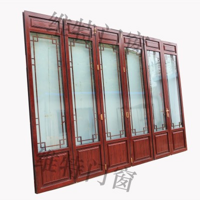 厂家直销复古重型折叠门 76系列铝合金折叠门 木纹转印新中式门窗