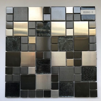 不锈钢白拉丝黑拉丝玻璃金属马赛克客厅电视背景墙卫生间内墙砖
